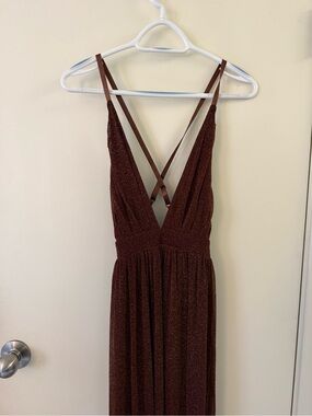 SHEIN Glittery Brown Cross-Back Maxi Dress